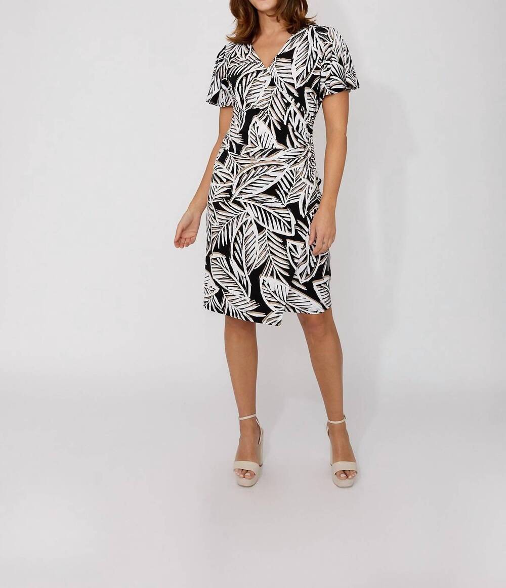NEW FRANK LYMAN floral wrap v-neck dress in black/beige